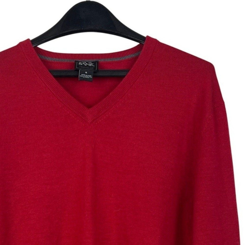 Jos A Bank Traveler Mens‎ XL 100% Merino Wool Soft V Neck Sweater Red *Read